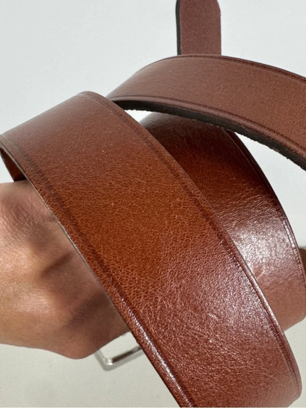 Swedish Leather Belt Brown Genuine Leather Silver Buckle Classic